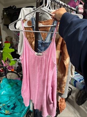 Pink Terry-Knit Sleeveless Jumpsuit Romper